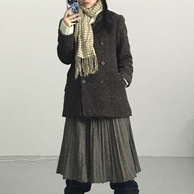 Brown Tweed Double Wool Coat