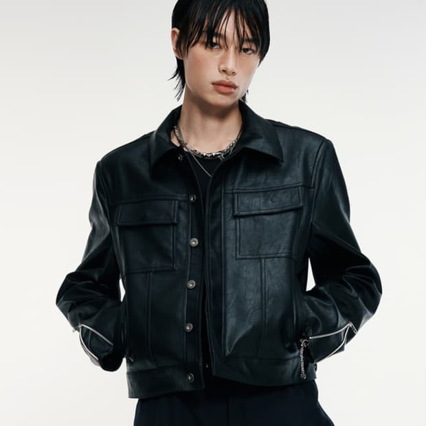 알렌느 TRUCKER FAUX LEATHER JACKET 블랙 2사이즈