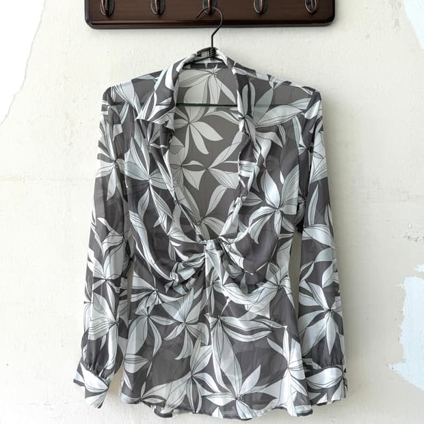 Oriental shirring detail shirt blouse