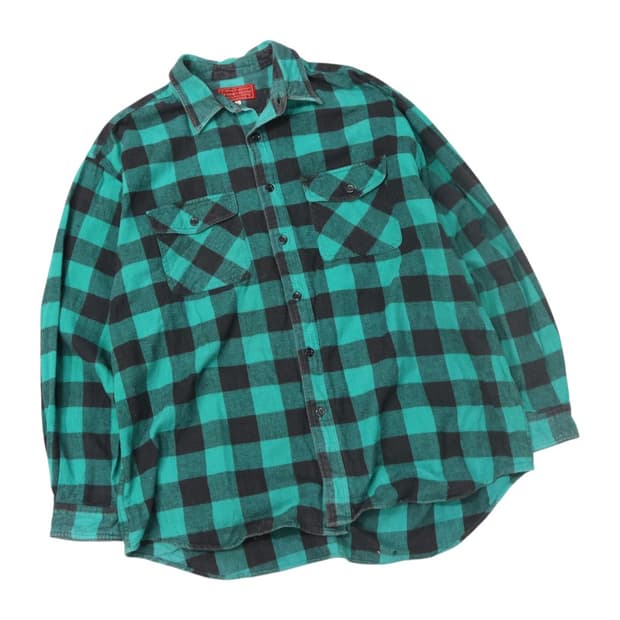 캐니 하우스 빈티지 그린 버팔로 체크 플라넬 셔츠 (L)