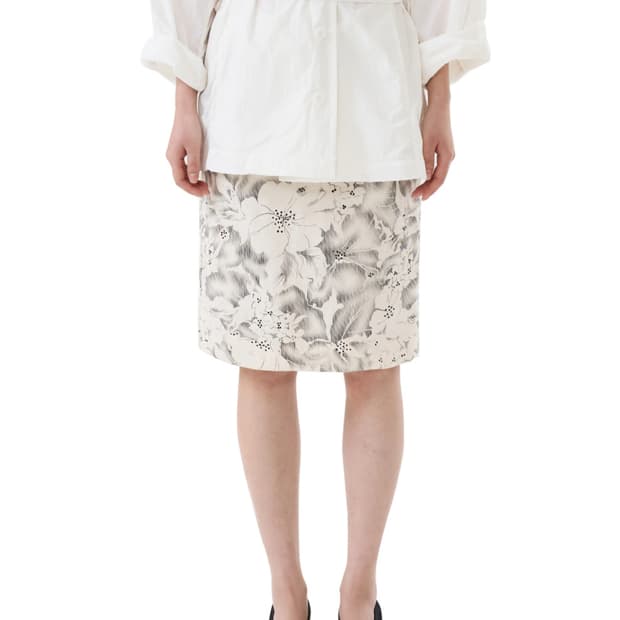 JACQUARD COLUMN MIDI SKIRT (CLOUD)