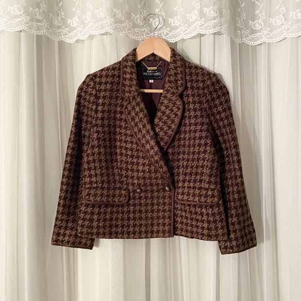 Retro Houndstooth Chocolate Check Jacket