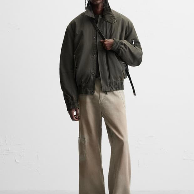 자라 zara 왁스 가공 워시드 봄버 마원 자켓 카키 L