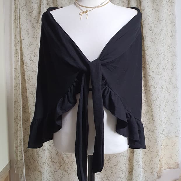 [일본빈티지] 검정색 프릴 매듭 볼레로 가디건