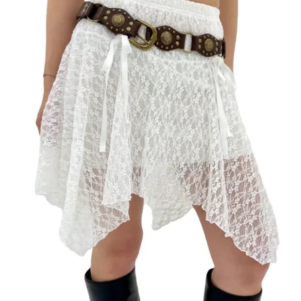 빈티지 리본 언발 레이스 스커트