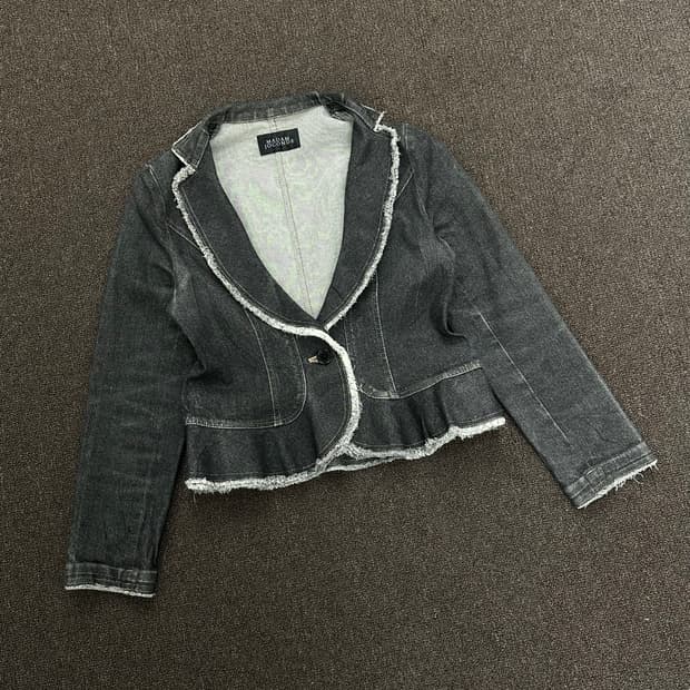 OS)Japanese vintage 여성 러프 엣지 흑청 데님 블레이저 