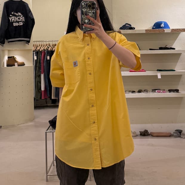 칼하트 원포켓 옐로우 반팔 워크셔츠 U1298