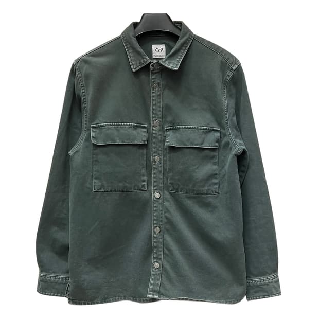 ZARA 자라 릴렉스핏 카키 워시드 데님 셔츠 남방 L