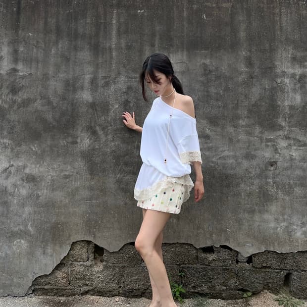 Multy color dot organza skirt / white