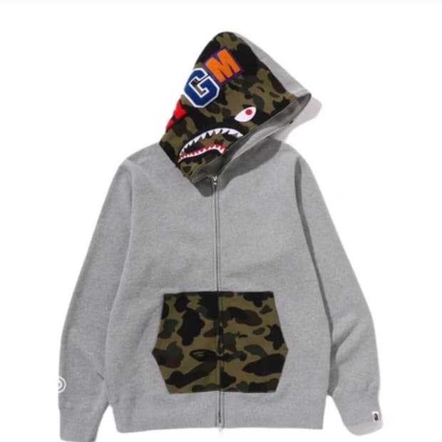 베이프 샤크 풀 집 후드 그레이