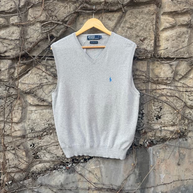 90s 폴로 랄프로렌 빈티지 피마코튼 니트 베스트 조끼 그레이