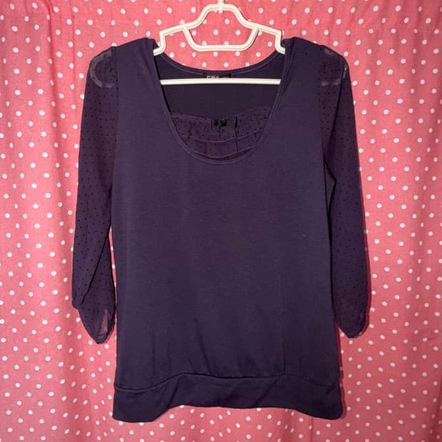 [C.D.S BASIC] 도트 쉬폰 소매 리본 블라우스