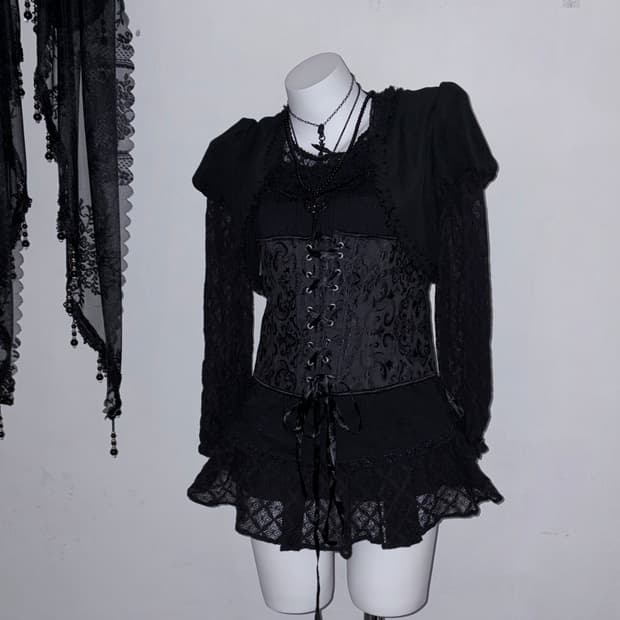 고딕앤젤세트 고스 다크페어리 3pcs 레이스, 볼레로, 코르셋