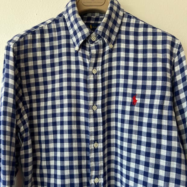 폴로랄프로렌 남성 네이비체크 코튼긴팔셔츠