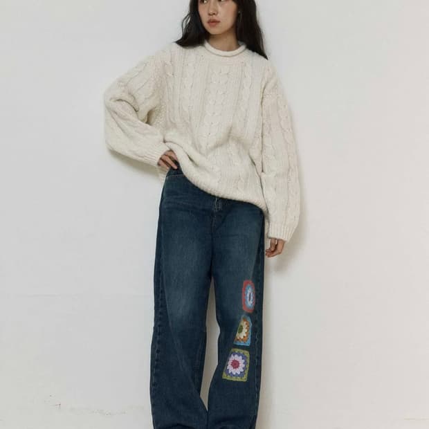 로씨로씨x그래피커스 Crochet jeans [MIDDLE BLUE]