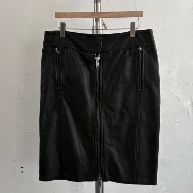 DKNY Jeans DKNY jeans 블랙 레더 미디 스커트