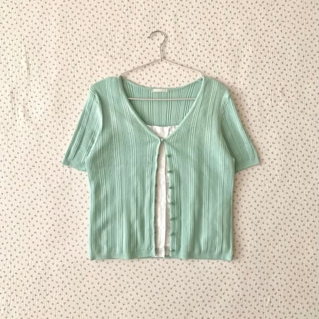 민트 니트 반팔 가디건