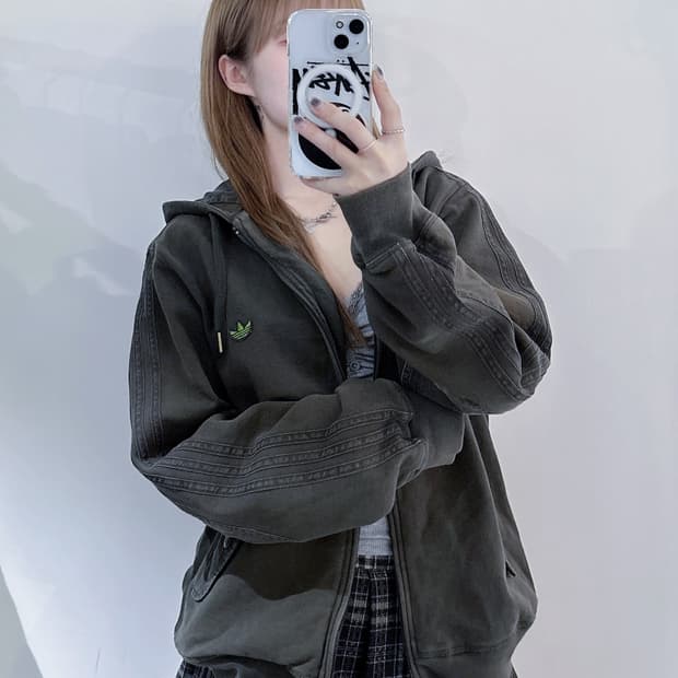 아디다스 카키 패치 삼선 후드집업