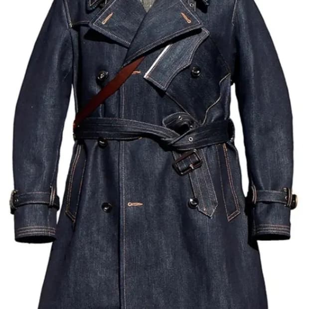 택새제품 WW1 대전용 Cidu Leatthers 데님 더블 트렌치코트