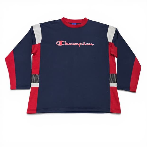 XL 챔피온 네이비 빅로고 배색 맨투맨