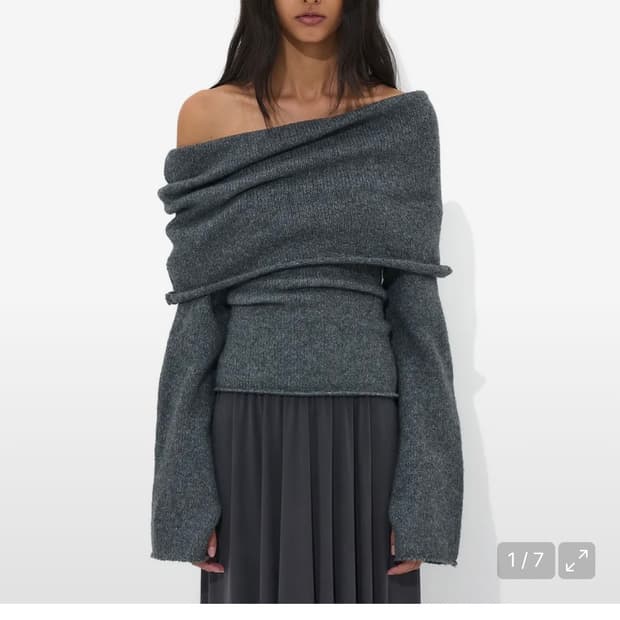 파르티멘토 오프숄더 니트 탑 차콜