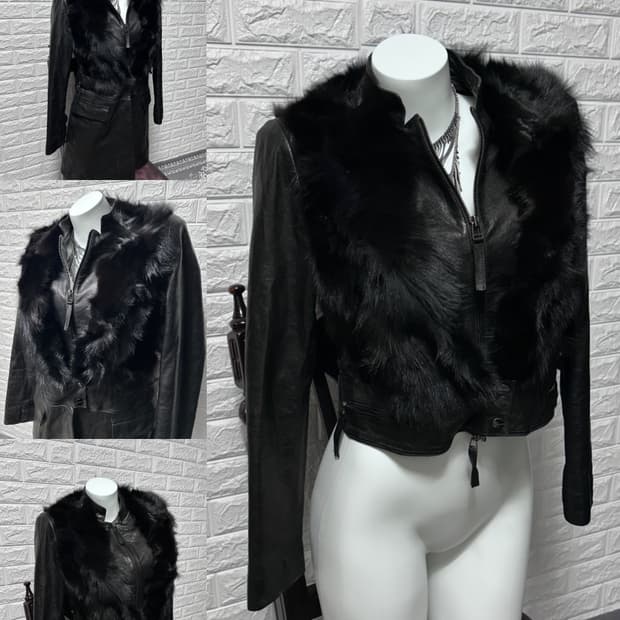 Robo 램스킨 하이브리드 여우 퍼 레더 코트