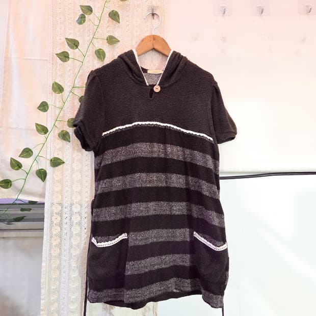 코코아 후드 반팔 니트