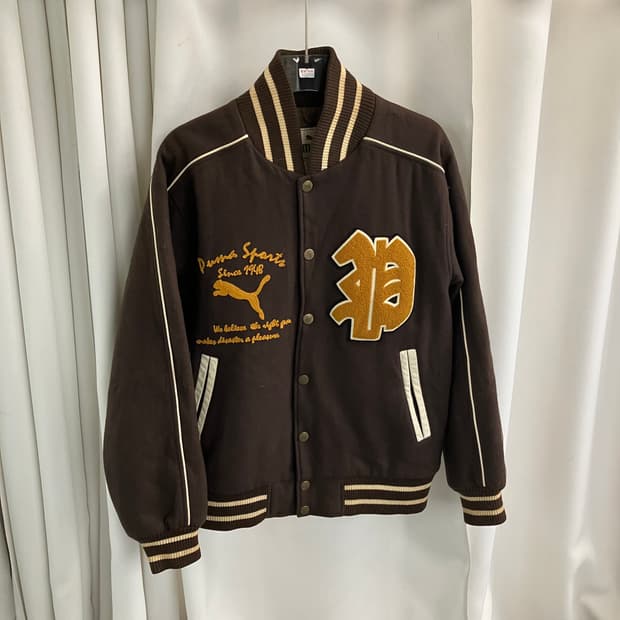 푸마 브라운 빈티지 올드스쿨 바시티 자켓 100
