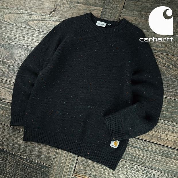 [칼하트] 로고 패치 크루넥 니트 스웨터 블랙 M19744