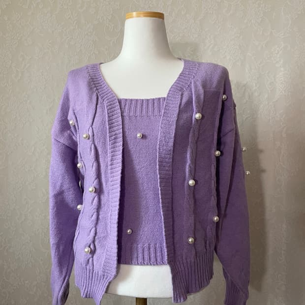 Grl라일락 퍼플 가디건 나시세트 