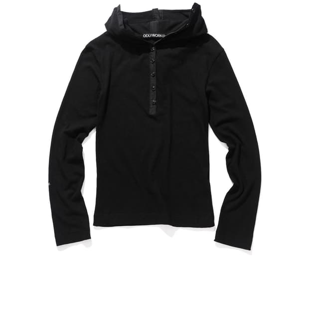 오들리워크샵 Hooded Henley Tee, Blackou