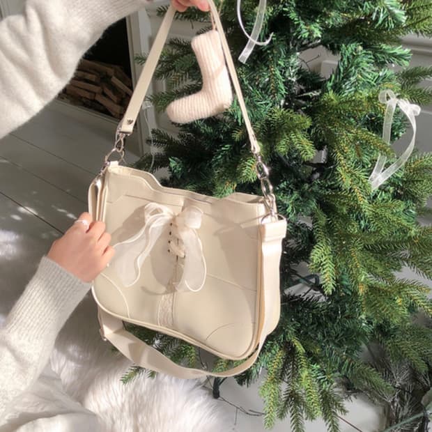 오부니 발레코어 레이스 리본 백 화이트 아이보리