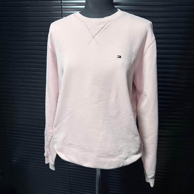 타미 힐피거 핑크 맨투맨 스웻 셔츠 로고 자수 S 90 라운드넥 로리