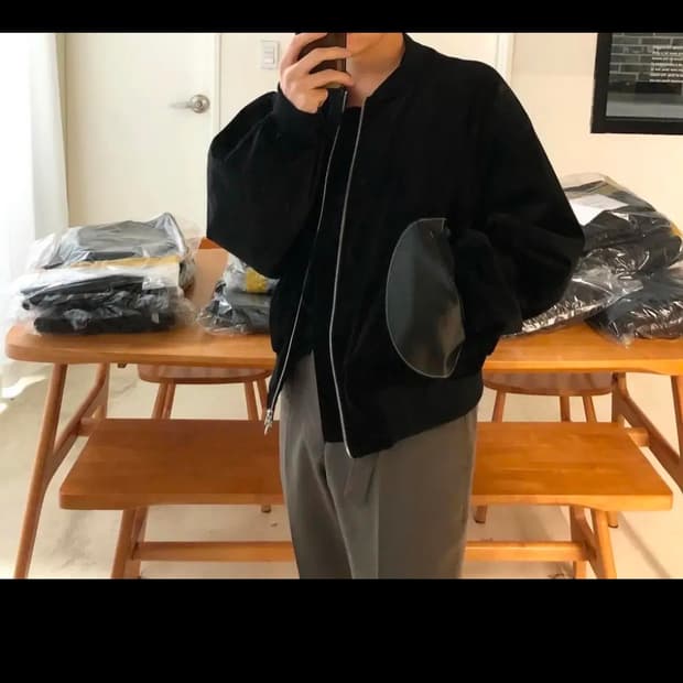 이얼즈어고/타이핑 미스테이크 벨벳 보머 자켓/블루종