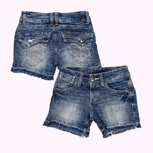 heart cubic denim shorts