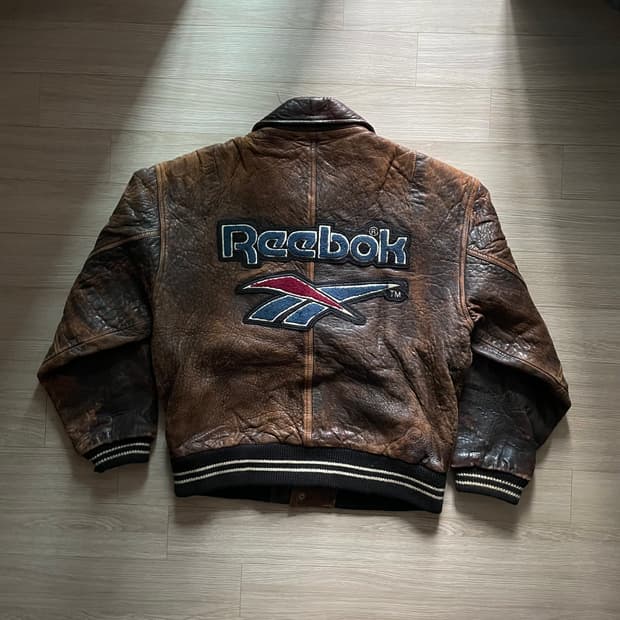 80s 90s 리복 올드스쿨 올 레더 바시티 자켓