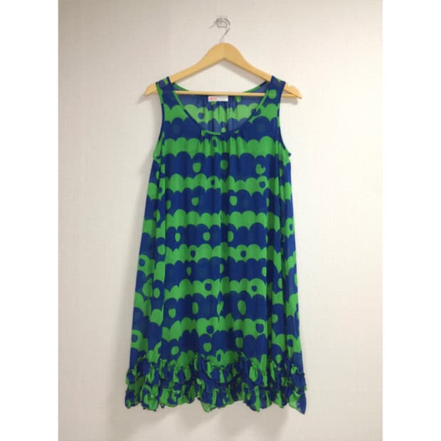 Ne-net 네넷냐 그린 블루 레이어드 셔링 원피스