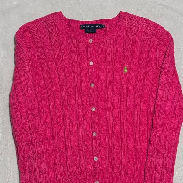 S 폴로랄프로렌 여성용 핑크 케이블 가디건