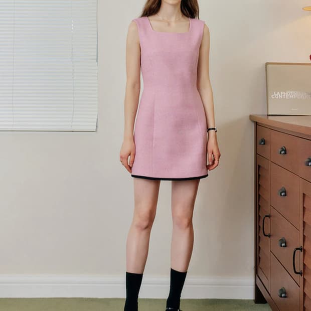 룩캐스트 핑크 트위드 미니 원피스 m사이즈