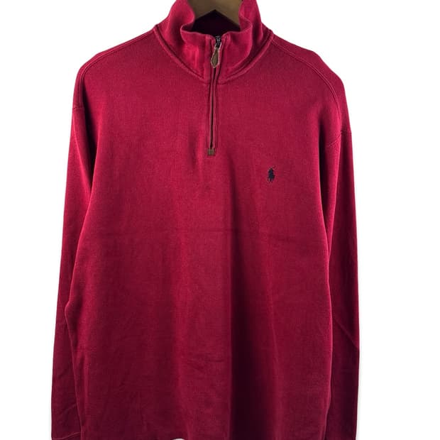 폴로 딥레드 반집업 니트1943