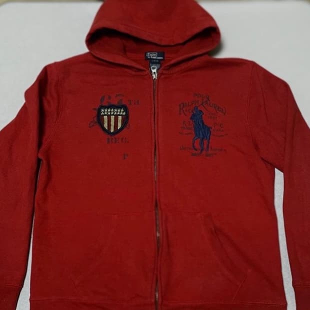 폴로 빅포니 자수 파커 후드집업 레드 성조기