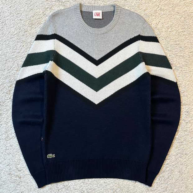 라코스테 LACOSTE 라운드넥 배색 코튼 니트
