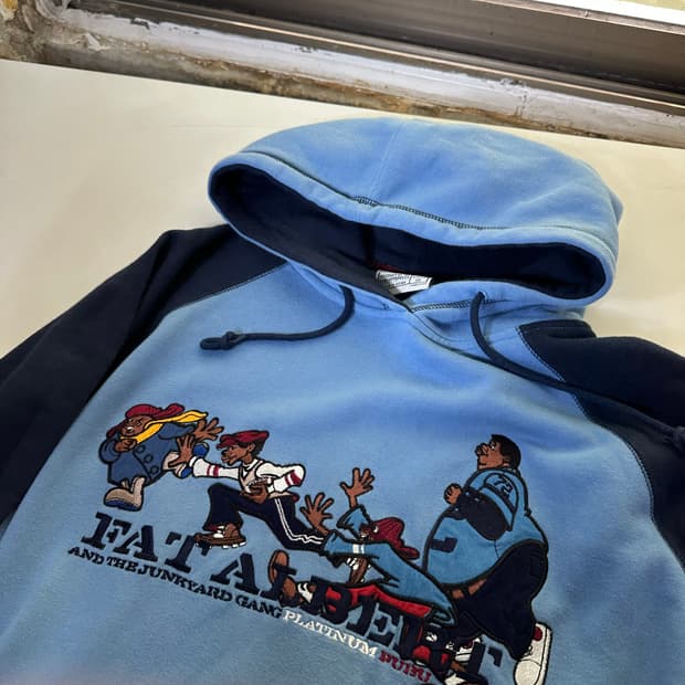 M-L 푸부 FUBU 블루 오버핏 자수 스웻코튼 후드티