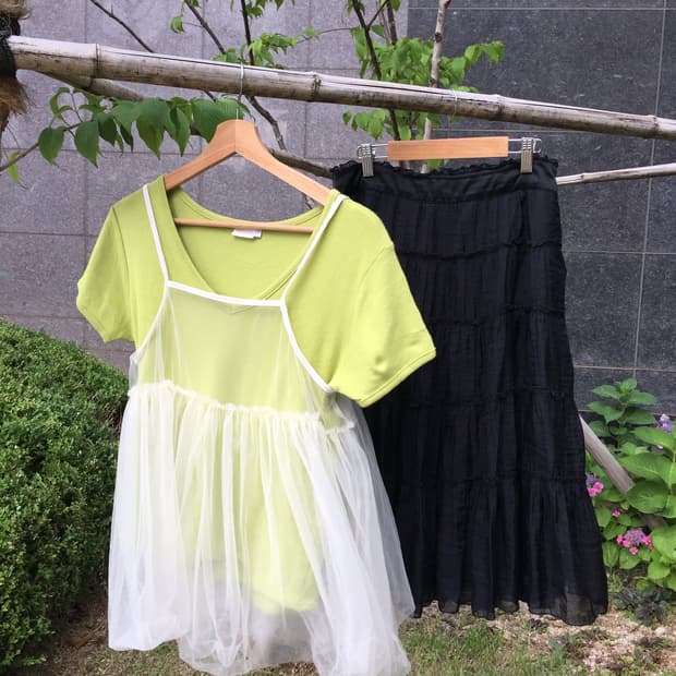 3p) 무배 일본빈티지 키치 괴짜 스즈코 레이어드 코디세트