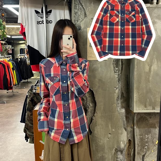 홀리스터 체크 셔츠 레드 S #csz1564