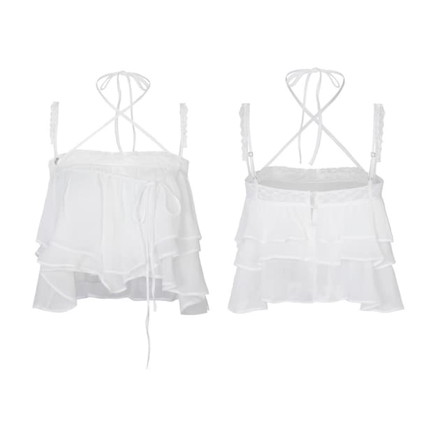 페인오어플레져 MERMAID FRILL TOP white