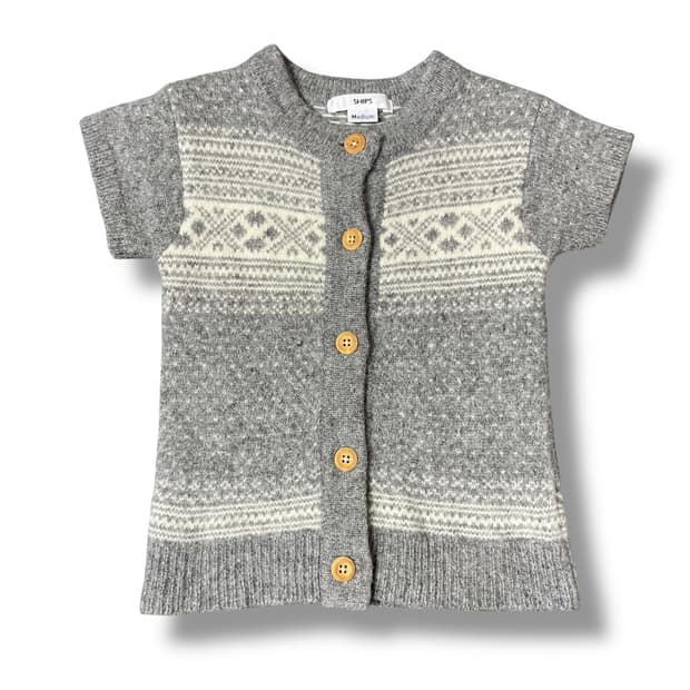 SHIPS 키즈 그레이 노르딕 패턴 앙고라 반팔 가디건 M
