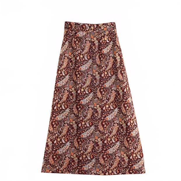 Dusty Burgundy Paisley Flare Skirt