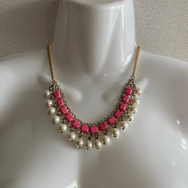 빈티지 갸루 핑크 진주 목걸이 키치