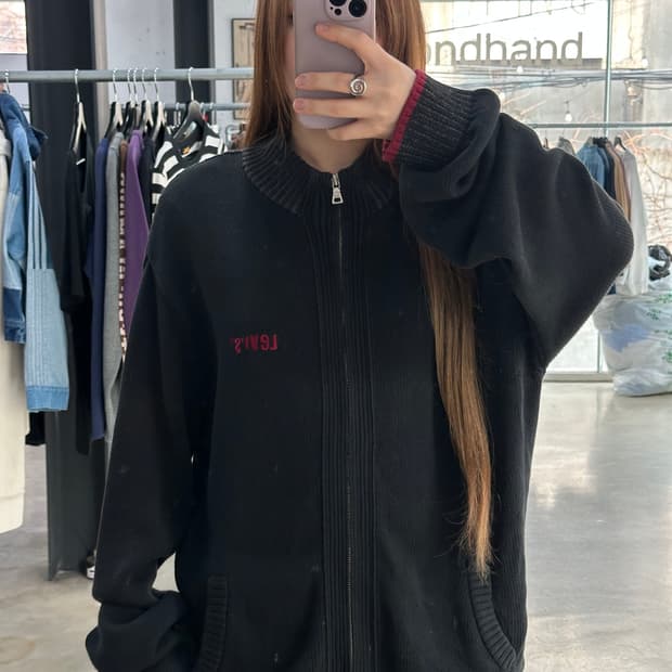 리바이스 00s 스티치로고 헤비니트집업 